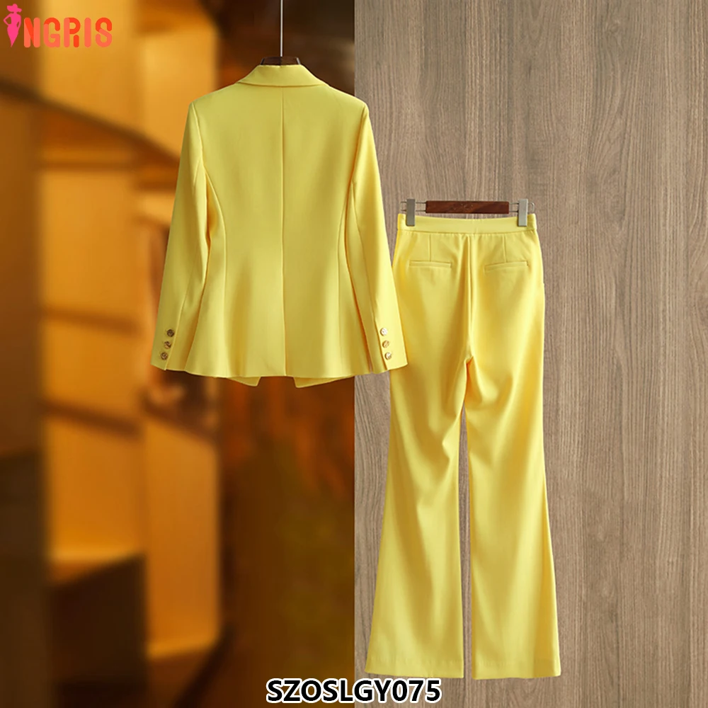 Single button trouser suit stylish office ladies suit jacket and flared pants-SZOSLGY075