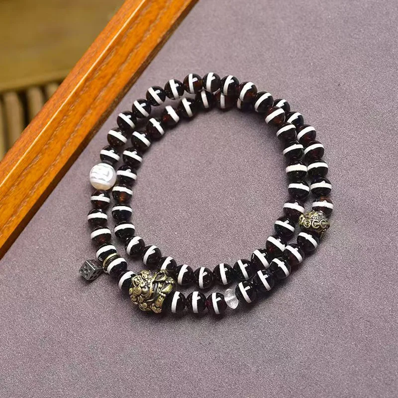 

Old West Asia Inlaid Black And White Bead Double Dapeng Bird Clip Agate Beads Accessories Two Ring Bracelet