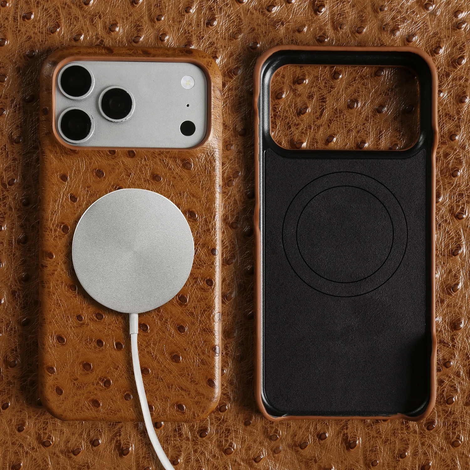 

Ostrich Genuine Leather Case For iphone 17 16 Pro Max Air 17e 16e 15 14 Plus 13 Mini 12 11 Real Cowhide Back Cover Coque Shell