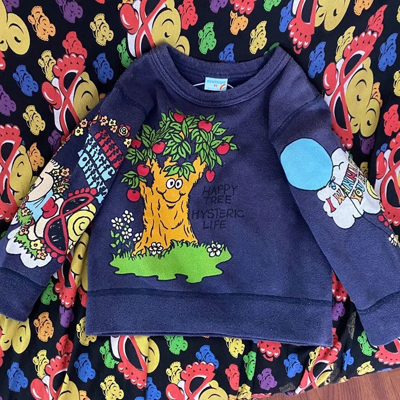 

Children's Sweatshirt 2023 Fall/winter Black Super Tide Brand Pacifier Tree Man Apple Pullover T-shirt Top