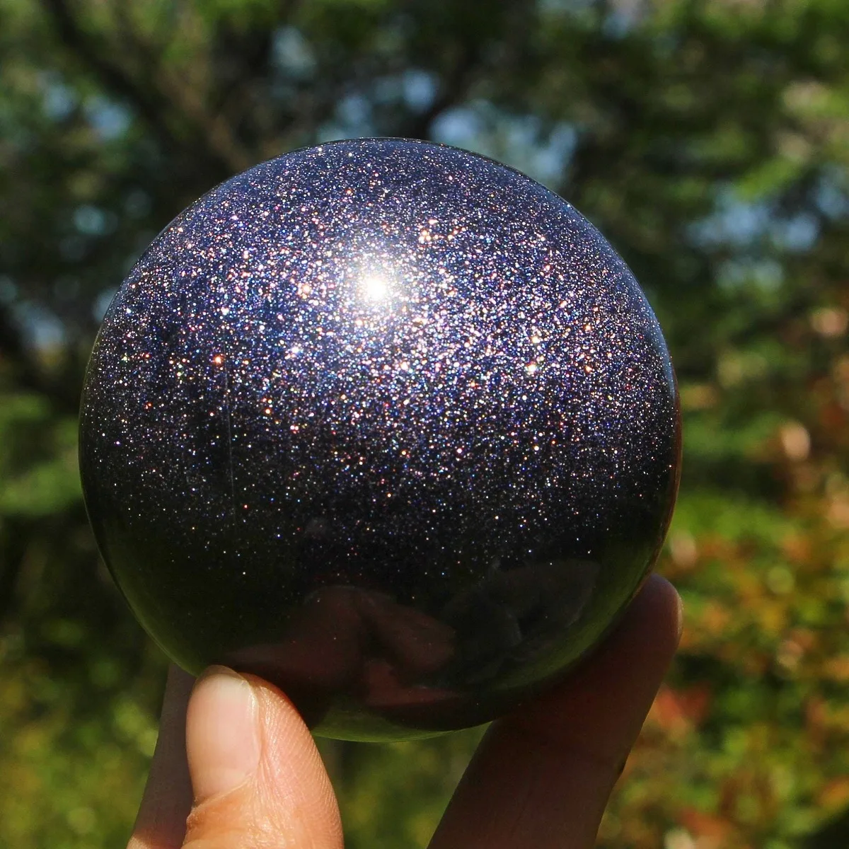 Natural Blue Goldstone Sphere Polished Crystal Ball With Sparkling Copper Flecks Reiki Healing Divination Feng Shui Home Decor