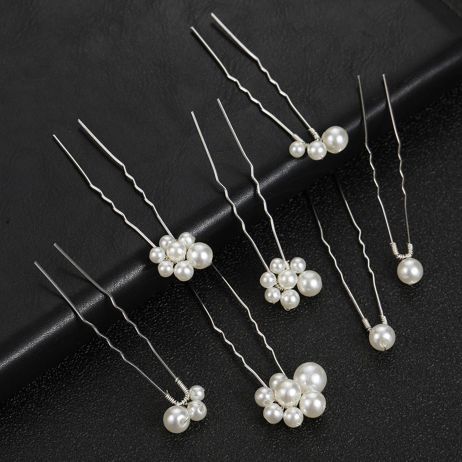 7PCS Pearl U-Shape Hairpin Anti-slip Stable Grip Wedding Bridal Headdress for Birthday Stage Party Hairstyle Making