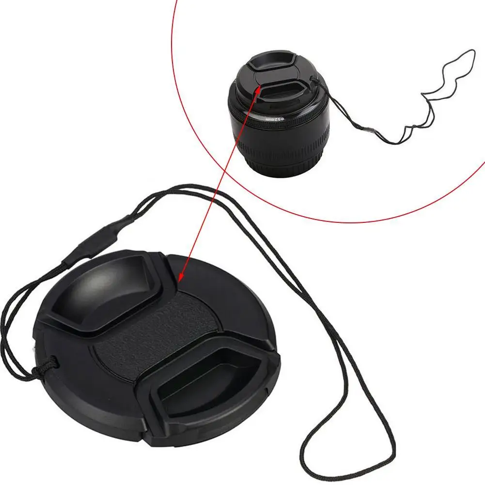 New Universal Center Pinch Snap-on 49mm Camera Front Lens Cap Cover With Anti-losing String For Sony Nikon DSLR Lens 1PC