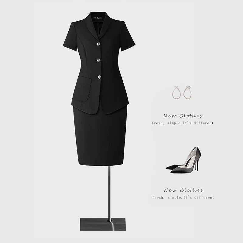 

Black women's suit2025Summer lightweight short-sleeved high-end professional workwear for front desk interviews and service