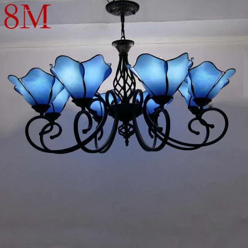 8M Tiffany European Living Room Pendant Lamp Mediterranean Sea Creative Color Glass restaurant Bedroom Hotel Chandelier