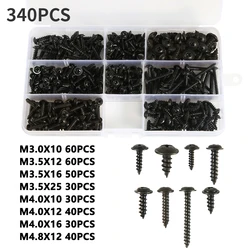 Self Tapping Screw Set Pan Head Tapping Screw Cross Head M3/M4/M3.5/M4.8 Assortment Kit Black Furniture Carbon Steel
