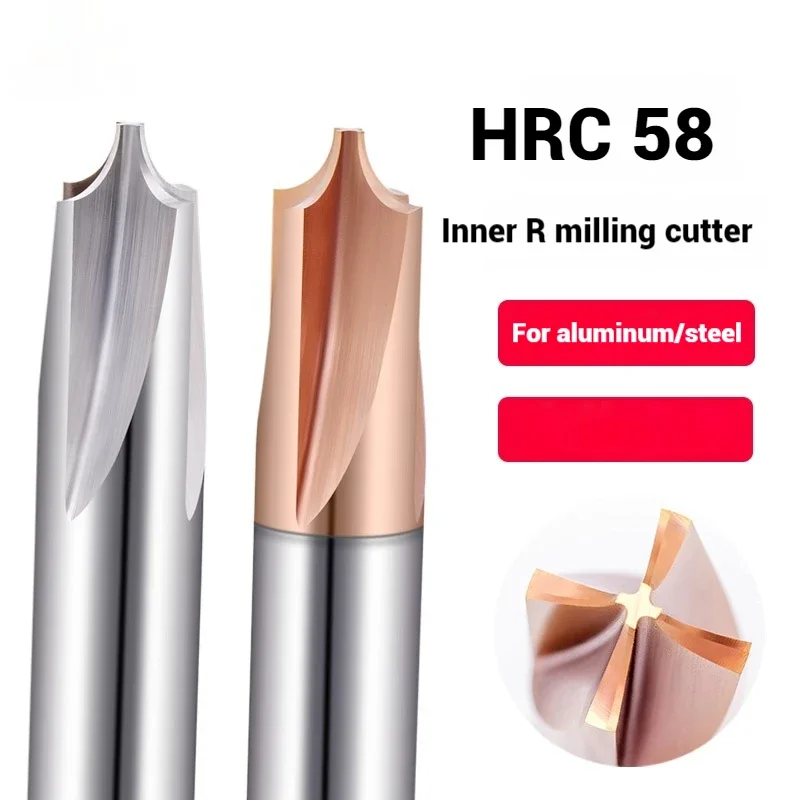 HRC58 Carbide Radius Corner Rounding Cutter End Mill CNC Tool inner R1 R2 R3 Chamfering Outside Radii Quarter Circle Router Bit