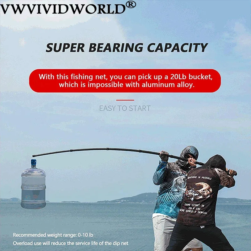 Marca VWVIVIDWORLD, 4,85-6,2 m, portátil, tierra de pesca de carbono, red de mano, aparejos de pesca con mango de poste telescópico plegable