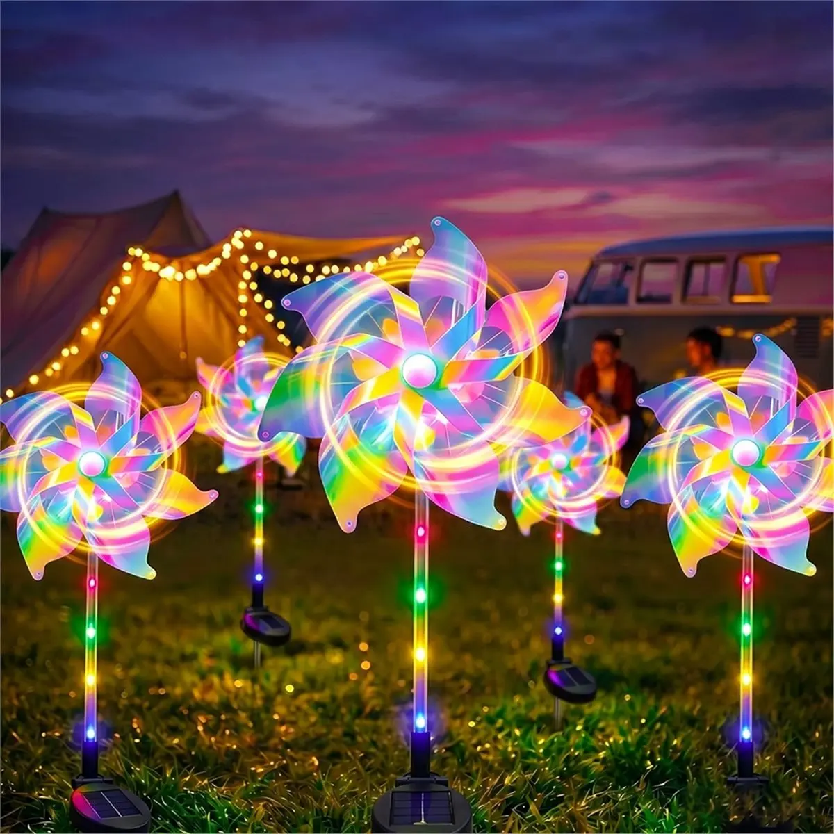 2pcs Colorful Windmill Solar Garden Lamp Outdoor Waterproof Stake Lights Decorative LED Landscape Lighting for Yard