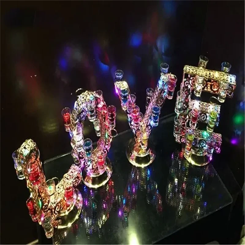 New Rechargeable Luminous Light Up LED Love shaped Cocktail Cup holder red Wine Glass Cup Holder for club bar Party Decorations