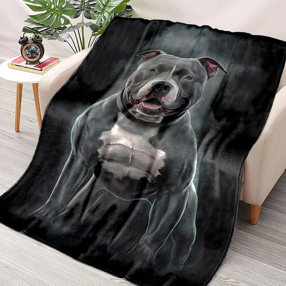 Black Muscle Pitbull Pattern Flannel Throw Blanket -Soft, High-Quality Polyester, Contemporary Style for All Seasons -Reversible