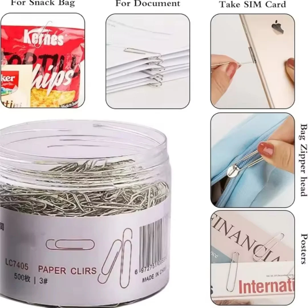 100-500PCS 스테인레스 스틸 종이 클립 28mm 녹슬지 않는 견고한 코팅 된 U 자형 종이 클립 학생 사무실 학교 문구 용품