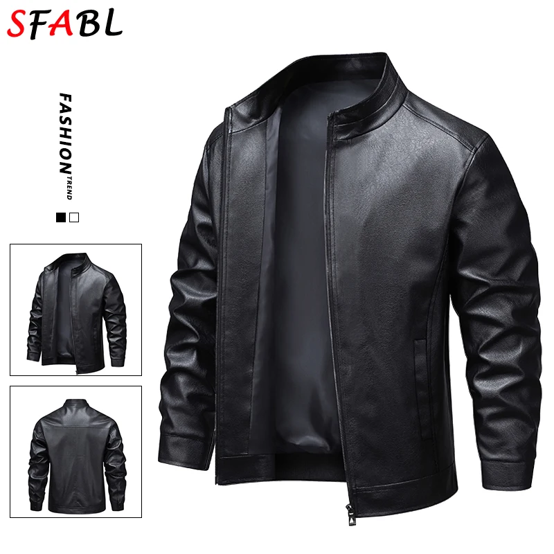 

Autumn Winter Men's Motorcycle PU Leather Jacket Coat Biker New Fashion Leather Jacket Men Warm Windbreak Men Outerwear Black