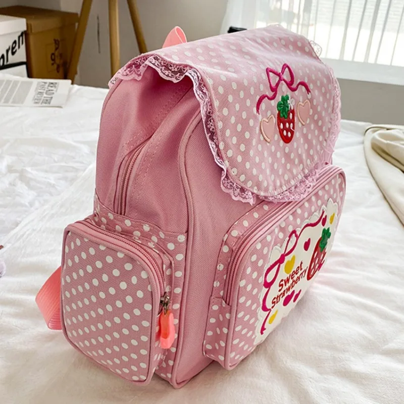 Sweet and Cute Embroidery Fruit Strawberry Lace Girl Student Backpack Schoolbag