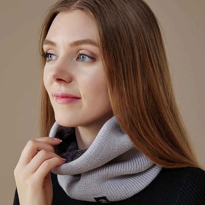 Unisex Double-Layer Infinity Scarf Winter Neck Warmer Knit Fleece Lined Circle Loop Scarves for Men Women Boys Girls
