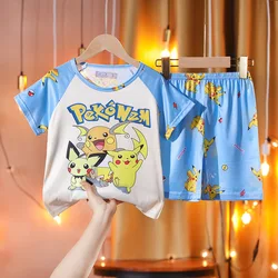 Fashion Kids Clothes Boys Girls Sets Pokemon Cartoon Home Clothing Set Comfortable Pajamas Set T-shirt Shorts  Suit