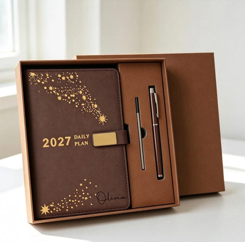Personalized 2027 Daily Planner Notebook Gift Set Custom Name Schedule Organizer Yearly Work Diary Christmas New Year Gift