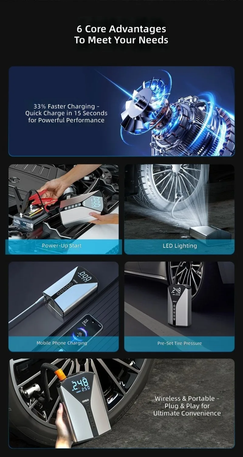 Car emergency start power supply, emergency power bank, battery strong artifact, air pump all-in-one machine