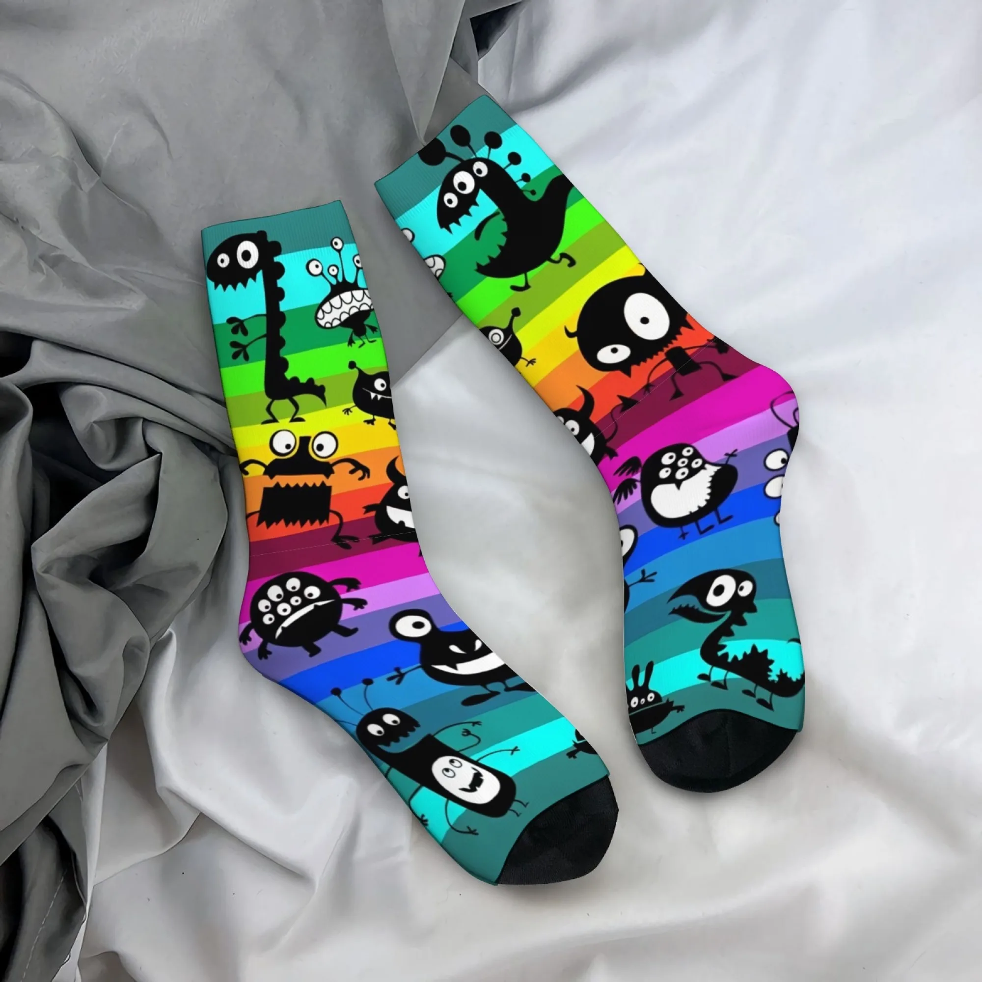 

Playful and Quirky Rainbow Monster Print Mid-calf Socks Cartoon Style Suitable for Outdoor Parties Comfortable Soft Warm Socks