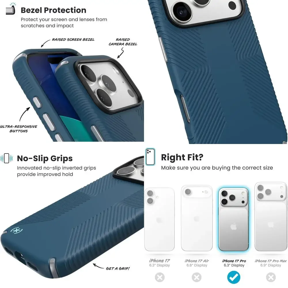 

Чехол PRESIDIO2 Grip для iPhone 17, совместимый с MagSafe, тонкий защитный чехол, DEEP SEA/серебристый металлик/синий цвет