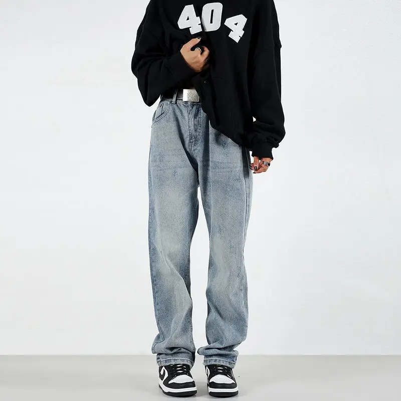 

Американские винтажные джинсы прямого кроя светлых тонов в стиле стритвир для мужчин и женщин, облегающие, весна-осень