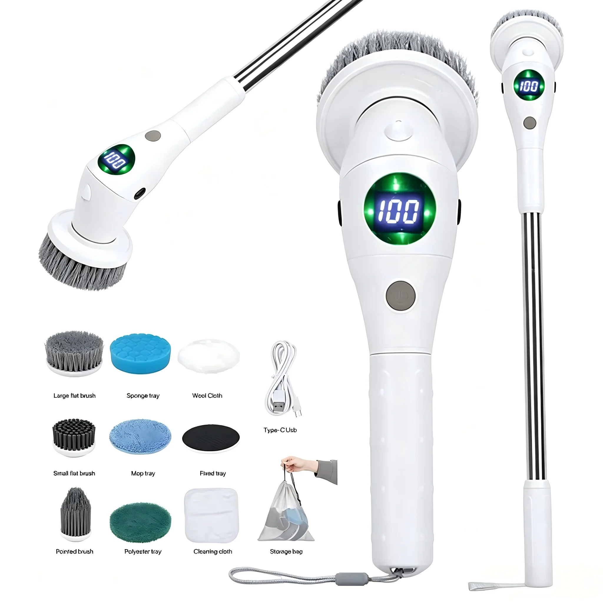8-in-1 Multifunctional Electric Cleaning Brush Bathroom Kitchen Brush Cleaning With LED NightLight Rotatable Household Brush