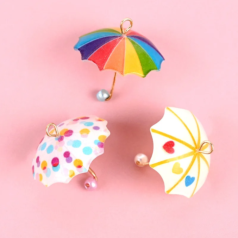 10pcs Mini 3D Simulation Colorful Umbrella Charms Kawai Dollhouse Miniature Pendant Diy Earrings Necklace Key Chain Accessories