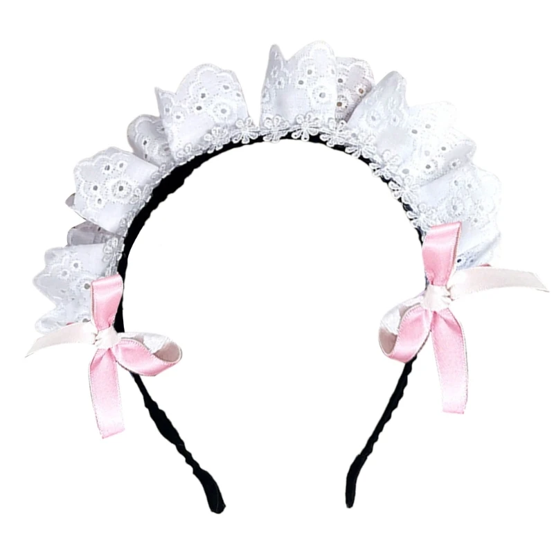 Lace Bows Hair Band Maid Anime Role Playing Headwear Ribbon Bowknot Headbands for Casual or Costume Wear