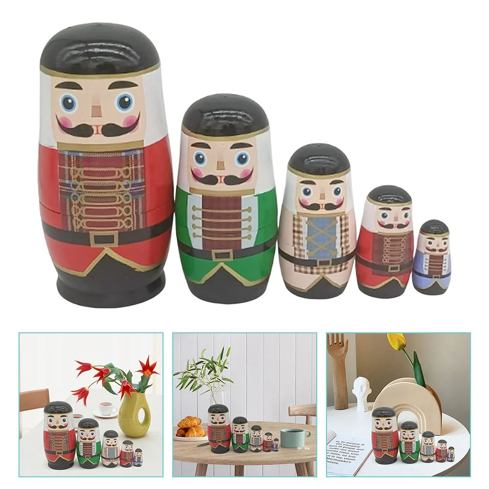 Christmas Set Toddler Child Children’s Toys Russian Nesting Dolls Holiday Nutcracker Wooden Matryoshka for Kids Decorative