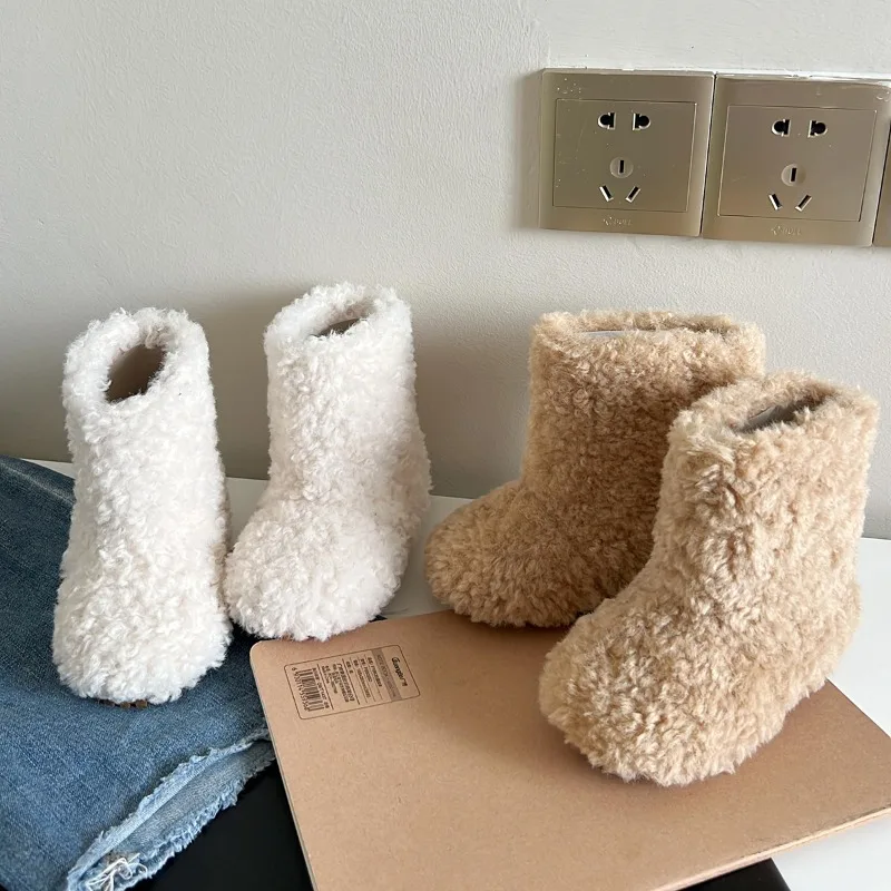 Children's Shoes 2024 Winter Autumn/winter New luxury Casual Girls Mid-tube Cotton Boots Warm Soft Sole Sleeve Furry Ankle Boots