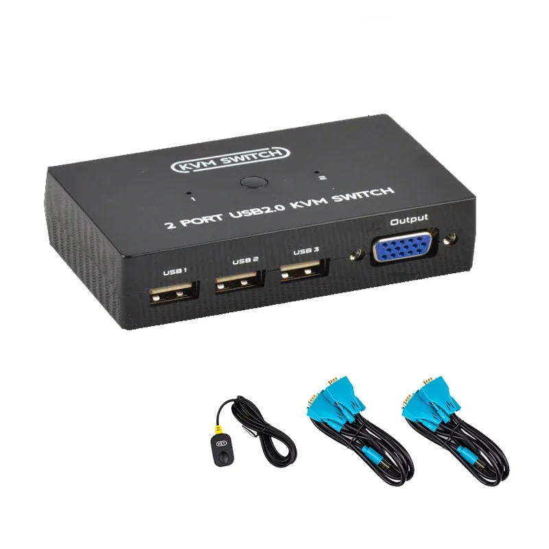 2 Port KVM Switch VGA Laptop Host Sharing USB Printer Keyboard Mouse Monitor 2 in 1  out sharer  2-Port KVM Switch Plug and Play