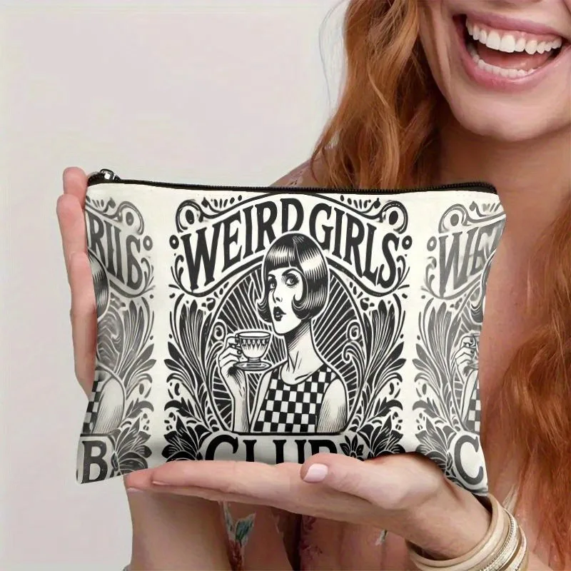 Schickes Geschenk, seltsame Mädchen-Club-Make-up-Tasche, Vintage-Kosmetiktasche mit Blumen- und Karomuster, Reißverschluss-Kosmetiktasche für Reise-Toilettenartikel-Aufbewahrungstasche – Detail 8