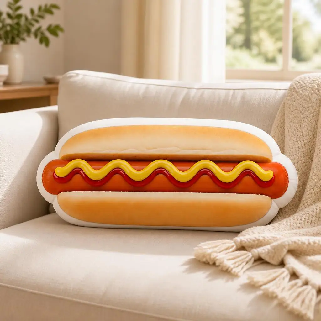 Hot Dog Mustard Ketchup Sausage Fast Food Plush Pillow Cushion Irregular Stuffed Throw Pillow Home Decor Gift Sofa Bed Home