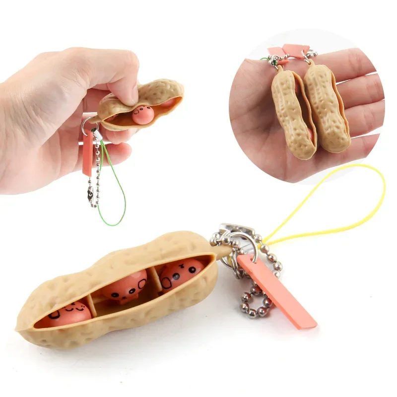 Fidget Toys Keychain Women Bag Phone Charms Trinket Stress Relieve Toys Gift Funny Extrusion Soybean Key Chain For Men Pea Bean