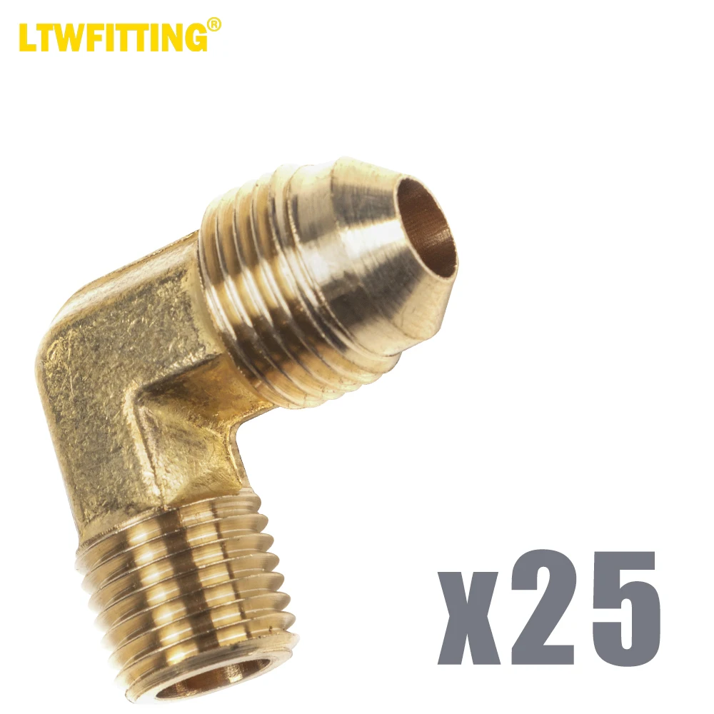 LTWFITTING Brass Flare3/8" OD x 1/4" Male NPT 90 Degree Elbow Tube Fitting (pack of 25)