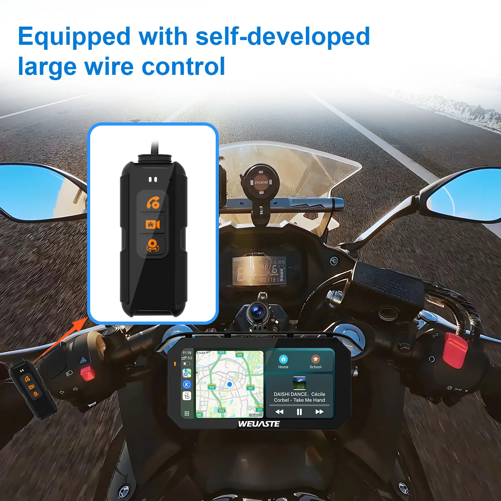 6,25 pulgadas 1080P motocicleta Moto Carplay Android Auto Dash Cam TPMS pantalla HiCar Sensor de luz grabación en bucle control con cable