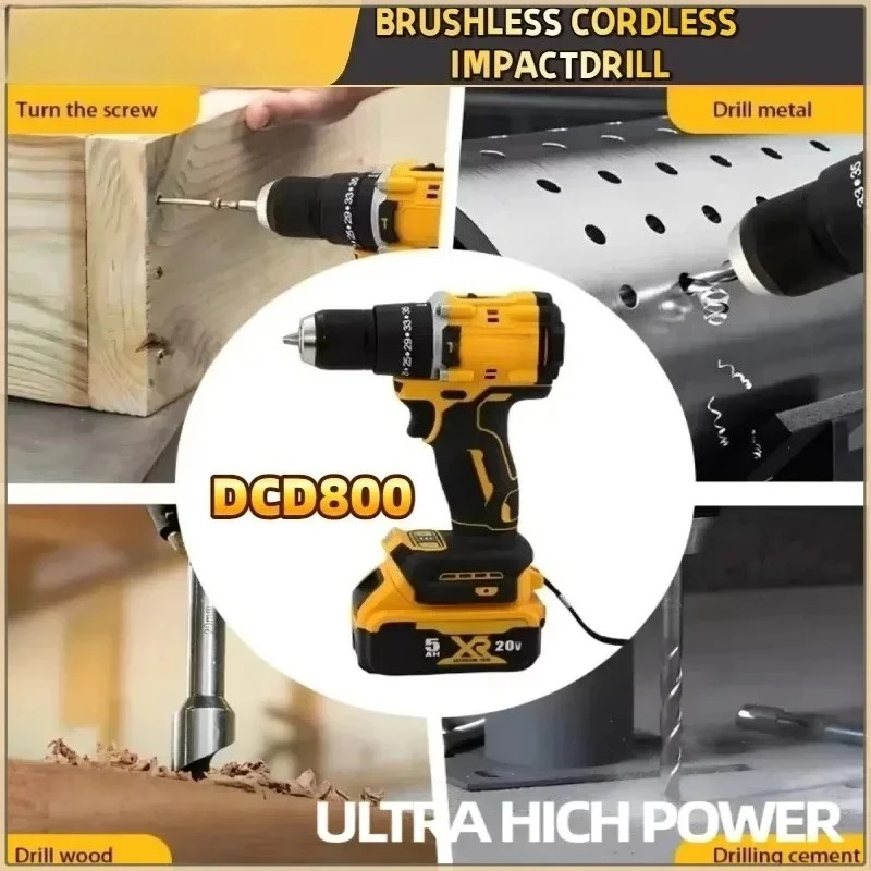 Fit dewalt dcd800 2000rpm furadeira de impacto 1/2 Polegada chave de fenda elétrica sem escova ferramenta elétrica de lítio 20v bateria