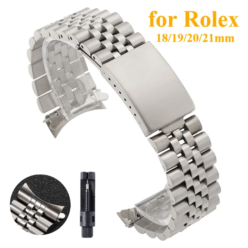 

18mm 19mm 20mm 21mm Stainless Steel Watch Strap for Rolex for Jubilee Bracelet Curved End Steel Strap Folding Buckle Accessories