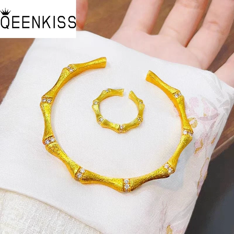 QEENKISS Gold Vintage Bamboo Bracelets Bangles For Women Wedding Party Birthday Christmas Bride Mother Girl Ladies Gifts BT5352