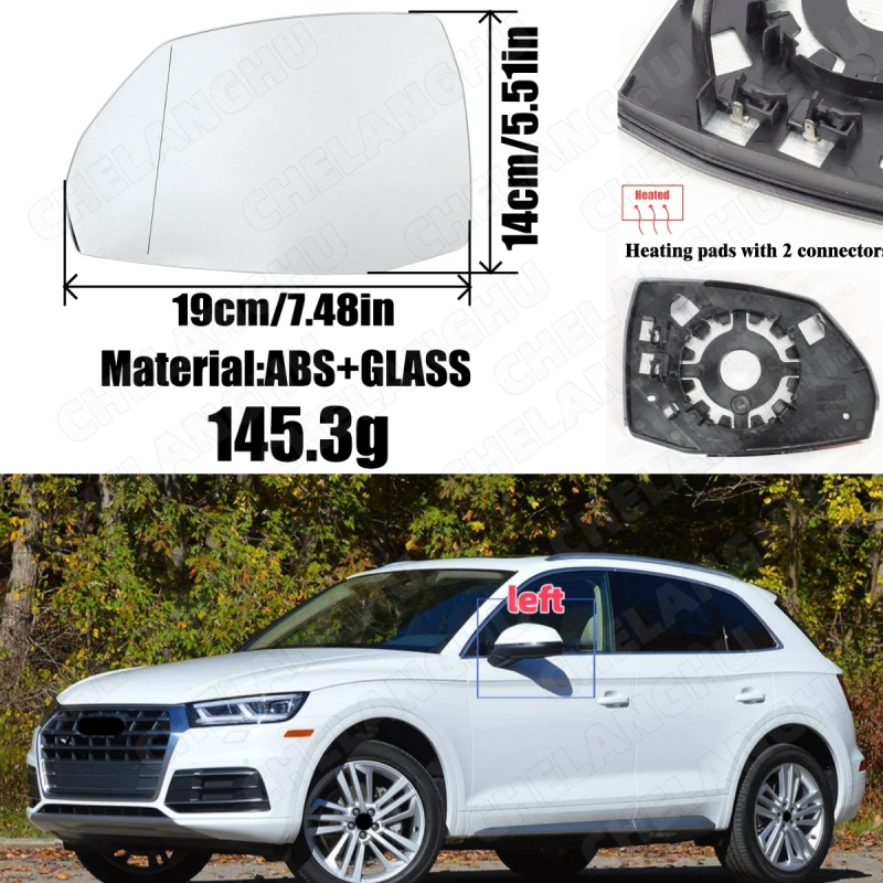 

1PC Left Side Mirror For Audi Q5 Q7 SQ5 2018 2019 2020 2021 2022 2023 2024 Rearview Side Glass Lens With Heat OEM 4M0857535B