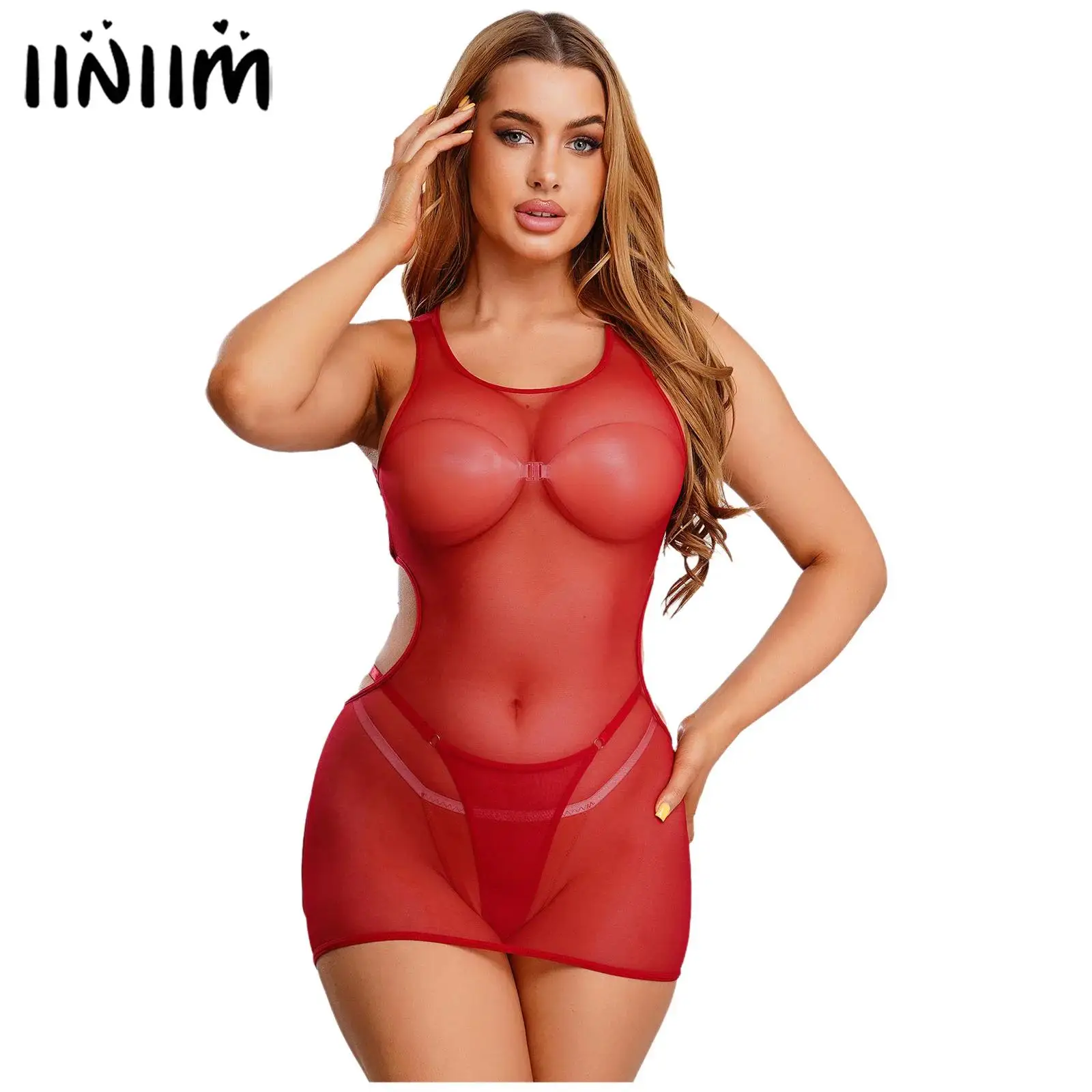 

Женское нижнее белье, прозрачное сетчатое мини-платье со стрингами и открытой спиной, прозрачное облегающее платье без рукавов, очаровательная ночная рубашка