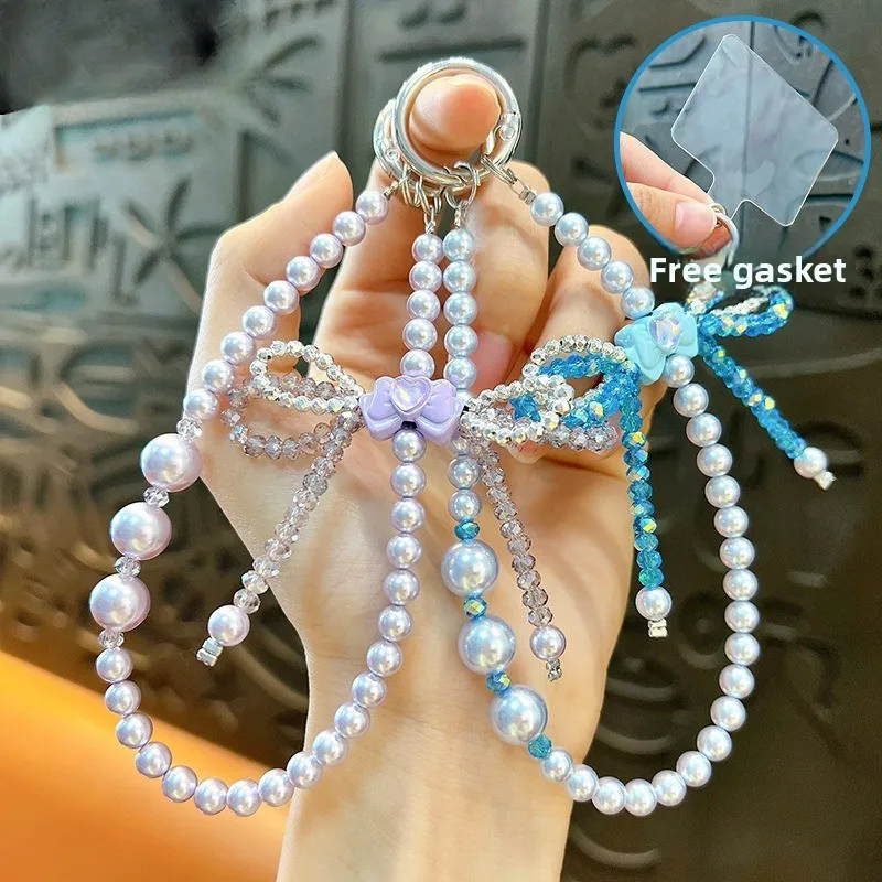 

Four-leaf Clover Crystal Bow Beaded Mobile Phone Chain Pendant, Cute Bag Keychain Jewelry
