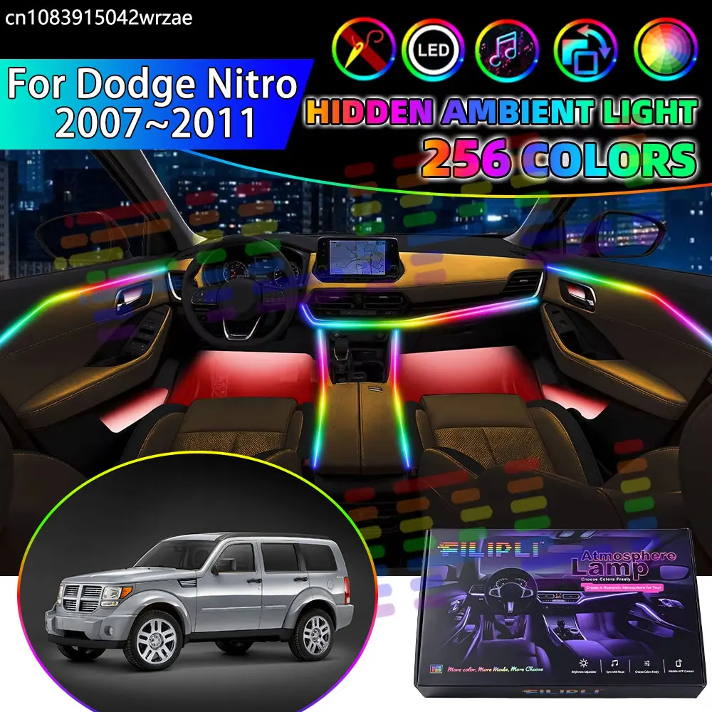 For Dodge Nitro 2007~2011 2008 2009 Car Interior Ambient Lights Strips Breathing Lighting Kit App Control LED strips Accessories