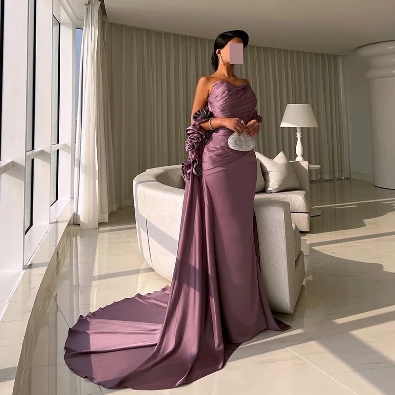 

Thinyfull Sexy Mermaid Prom Evening Dresses Saudi Arabia Strapless 3D Flower Party Dress Women Cocktail Prom Gowns Customized