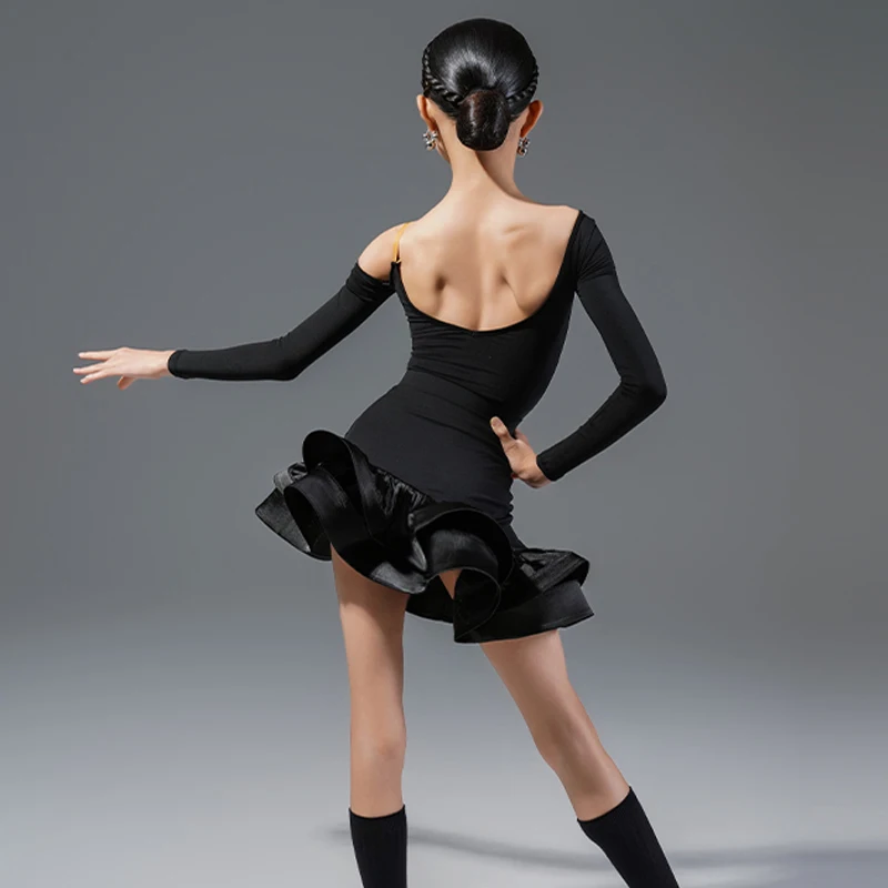 أزياء الفتيات قاعة الرقص المنافسة اللباس الأطفال طويلة الأكمام ملابس الرقص اللاتينية الاطفال ملابس الرقص المهنية #6