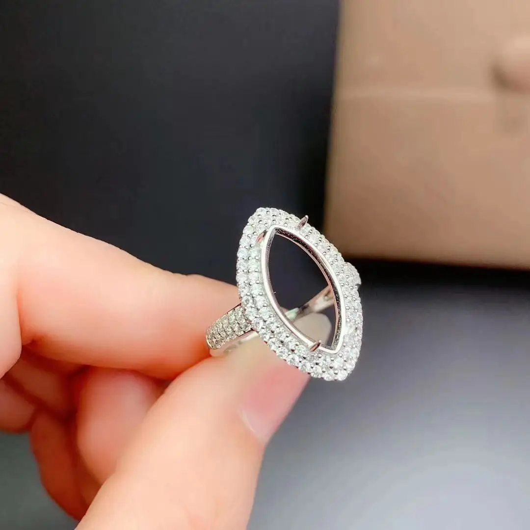

MeiBaPJ Inlay Horse Eye Shape 7*14/8*16 mm S925 Sterling Silve Ring Setting Luxury Diamond Surround Charm Jewelry Free delivery