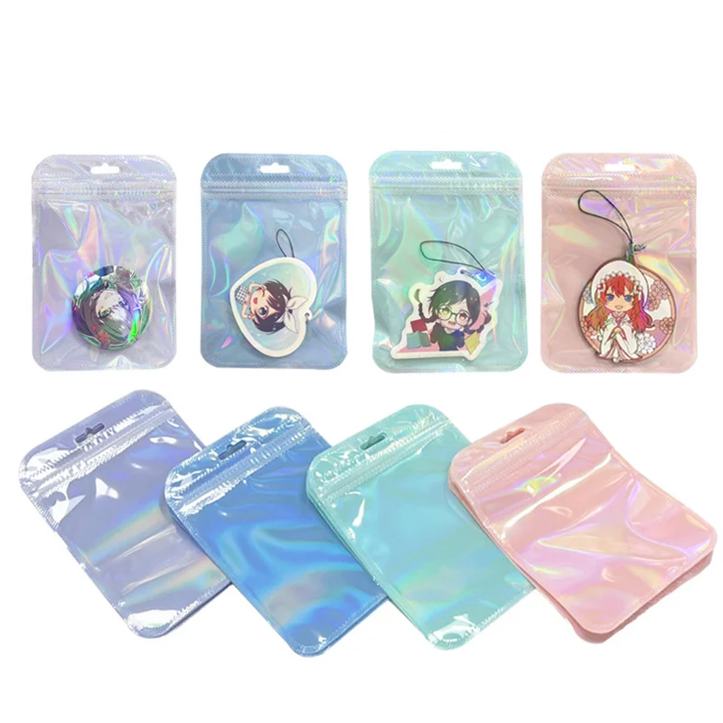 Ziplock Jewelry Bags with Holes, Laser, Clear, Mylar Plastic Bag for Cosmetic Pendant, Storage Pouches with Hole, 4x6 \