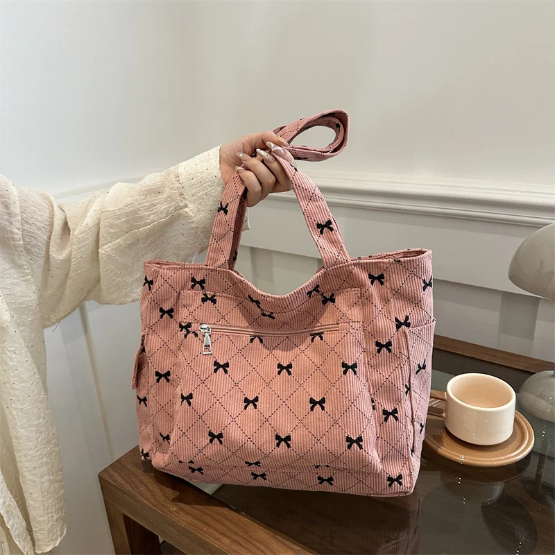 Borsa tote da donna in velluto a coste Borsa tote Borsa a tracolla alla moda di grande capacità Borsa da viaggio casual multitasche Borsa da viaggio all'aperto
