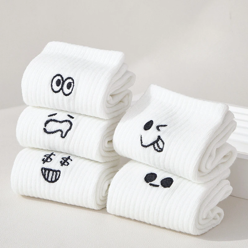 New 5 Pairs Cool Women White Cute Funny Socks Set Cartoon Lady Autumn Winter Female Girl Kawaii Sport Short Socks For Women