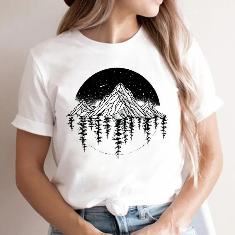패션 만화 티셔츠 여성 90년대 트렌드 의류 티셔츠 여성 리버 뉴 마운틴 티 레이디 그래픽 탑 의류 반팔